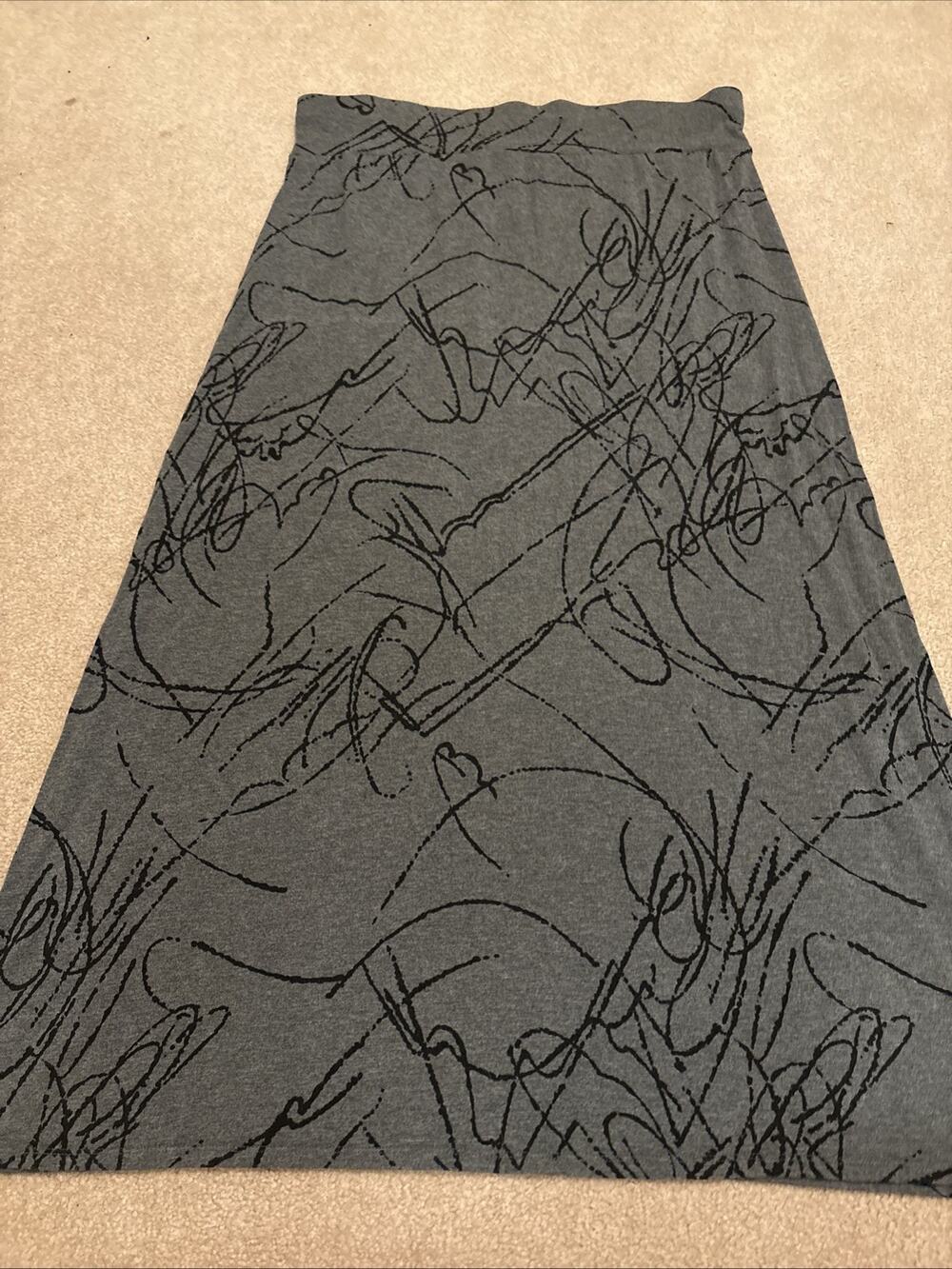 Ava & Viv Womens Maxi Skirt Size 1X Gray & Black Swirls Elastic Waist Pull On